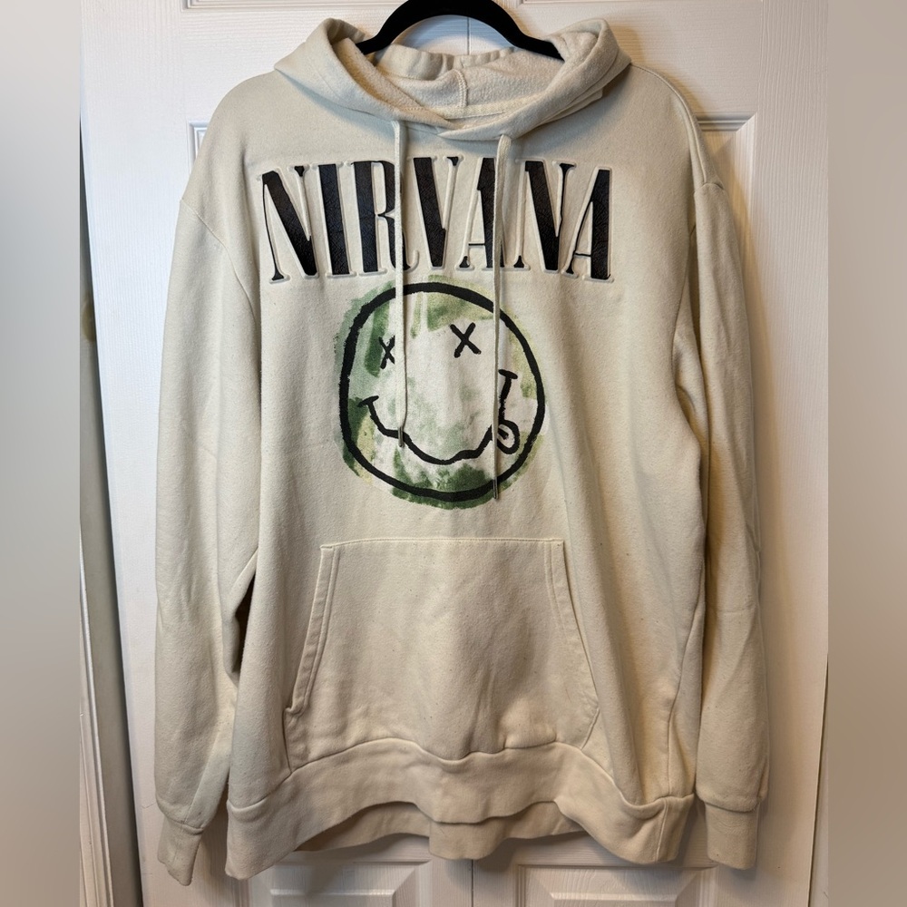 NIRVANA Cream Hoodie with Iconic Logo